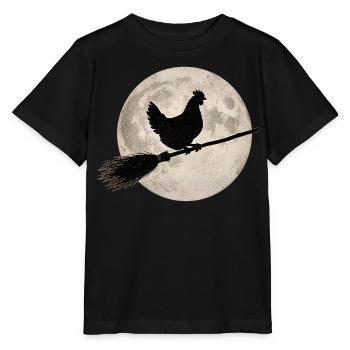 Chicken Witch's Broom Full Moon T-Shirt Halloween - Stanley/Stella MINI CREATOR Kids’ T-Shirt - black - Front - Mikhail (115cm)