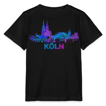 Köln Stadt Skyline Blau Purpur - Stanley/Stella Kinder T-Shirt MINI CREATOR  - Schwarz - Vorne - Mikhail (115cm)