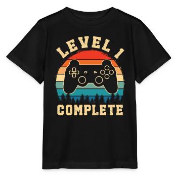 level 1 complete – Baby 1st birthday - Stanley/Stella MINI CREATOR Kids’ T-Shirt - black - Front - Mikhail (115cm)