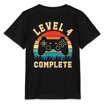 Level 4 Complete – 4th Birthday Child - Stanley/Stella MINI CREATOR Kids’ T-Shirt - black - Front - Mikhail (115cm)