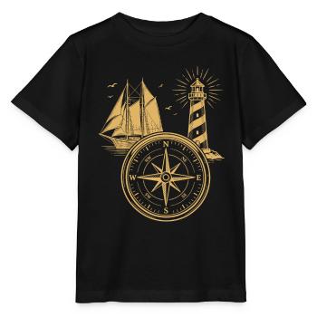 Maritime Compass Sailing Ship North Lighthouse - Stanley/Stella MINI CREATOR Kids’ T-Shirt - black - Front - Mikhail (115cm)