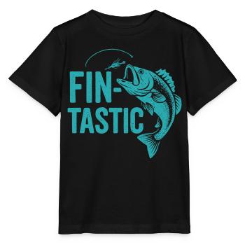 Fin-tastic! Funny Angler & Giant Fish Design - Stanley/Stella MINI CREATOR Kids’ T-Shirt - black - Front - Mikhail (115cm)