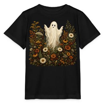 Sweet Ghost Halloween Flowers Autumn Motif - Stanley/Stella MINI CREATOR Kids’ T-Shirt - black - Front - Mikhail (115cm)
