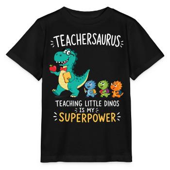 Teachersaurus Teacher Humor with Little Dinosaur - Stanley/Stella MINI CREATOR Kids’ T-Shirt - black - Front - Mikhail (115cm)