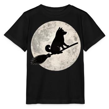 Shiba Inu Witch's Broom Full Moon T-Shirt Halloween - Stanley/Stella MINI CREATOR Kids’ T-Shirt - black - Front - Mikhail (115cm)