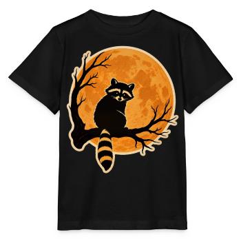 Raccoon Full Moon Halloween Retro Sticker Motif - Stanley/Stella MINI CREATOR Kids’ T-Shirt - black - Front - Mikhail (115cm)