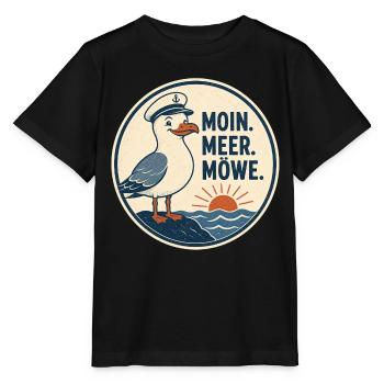 Moin Meer Möwe – Norddeutscher Küsten Spruch - Stanley/Stella Kinder T-Shirt MINI CREATOR  - Schwarz - Vorne - Mikhail (115cm)