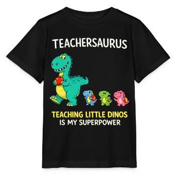Teachersaurus Lehrer Humor mit kleinen Dinosaurier - Stanley/Stella Kinder T-Shirt MINI CREATOR  - Schwarz - Vorne - Mikhail (115cm)