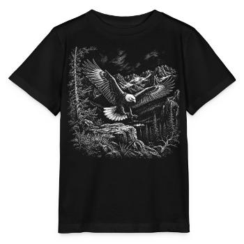 Fliegender Weißkopfseeadler mit Berglandschaft - Stanley/Stella Kinder T-Shirt MINI CREATOR  - Schwarz - Vorne - Mikhail (115cm)