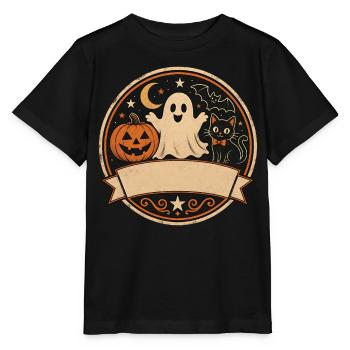 Ghost Pumpkin Cat T-Shirt Halloween Retro - Stanley/Stella MINI CREATOR Kids’ T-Shirt - black - Front - Mikhail (115cm)