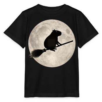 Moonlight hamster on the broom - Stanley/Stella MINI CREATOR Kids’ T-Shirt - black - Front - Mikhail (115cm)