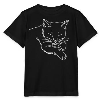 Sleeping cat tomcat silhouette from white line - Stanley/Stella MINI CREATOR Kids’ T-Shirt - black - Front - Mikhail (115cm)