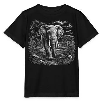 African elephant in quiet savannah - Stanley/Stella MINI CREATOR Kids’ T-Shirt - black - Front - Mikhail (115cm)