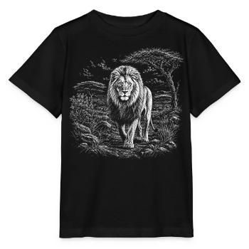 Majestätischer Löwe in weiter Savannenlandschaft - Stanley/Stella Kinder T-Shirt MINI CREATOR  - Schwarz - Vorne - Mikhail (115cm)