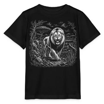 Roaring lion in wild savannah landscape - Stanley/Stella MINI CREATOR Kids’ T-Shirt - black - Front - Mikhail (115cm)