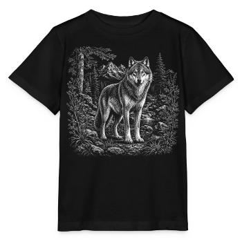 Cool wolf in wild mountain landscape - Stanley/Stella MINI CREATOR Kids’ T-Shirt - black - Front - Mikhail (115cm)