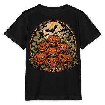 Gruselige Halloween Kürbisse mit Fledermäusen - Stanley/Stella Kinder T-Shirt MINI CREATOR  - Schwarz - Vorne - Mikhail (115cm)