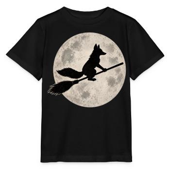 Halloween Fuchs Hexe Vintage Vollmond Motiv - Stanley/Stella Kinder T-Shirt MINI CREATOR  - Schwarz - Vorne - Mikhail (115cm)