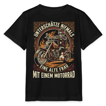 Unterschätze nie eine alte Frau mit Motorrad - Stanley/Stella Kinder T-Shirt MINI CREATOR  - Schwarz - Vorne - Mikhail (115cm)