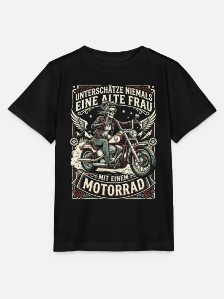 Unterschätze nie eine alte Frau mit Motorrad - Stanley/Stella Kinder T-Shirt MINI CREATOR  - Schwarz