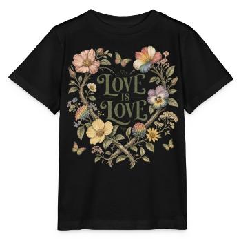 Love Is Love Floral Heart T-Shirt Pride Vintage - Stanley/Stella MINI CREATOR Kids’ T-Shirt - black - Front - Mikhail (115cm)