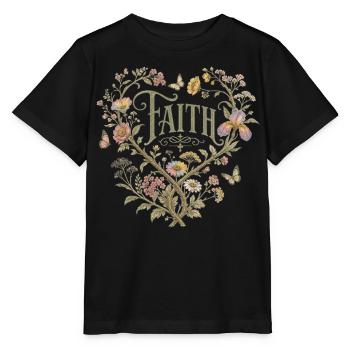 Faith Floral Heart Hoodie Vintage Cottagecore - Stanley/Stella MINI CREATOR Kids’ T-Shirt - black - Front - Mikhail (115cm)