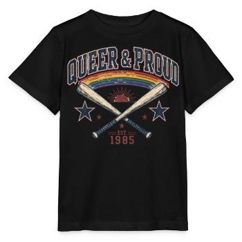 Queer & Proud Baseball T-Shirt Vintage Pride Retro - Stanley/Stella Kinder T-Shirt MINI CREATOR  - Schwarz - Vorne - Mikhail (115cm)