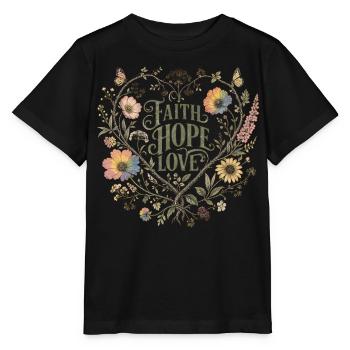 Faith Hope Love Botanical Herz Hoodie Vintage - Stanley/Stella Kinder T-Shirt MINI CREATOR  - Schwarz - Vorne - Mikhail (115cm)