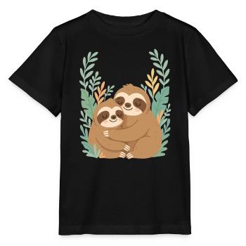 Cute sloths cuddle in jungle design - Stanley/Stella MINI CREATOR Kids’ T-Shirt - black - Front - Mikhail (115cm)