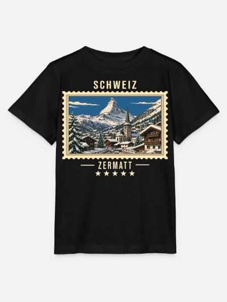 Schweiz Zermatt Winter Vintage Reisemarke - Stanley/Stella Kinder T-Shirt MINI CREATOR - Schwarz