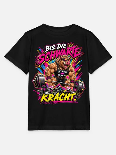 Muskel-Schwein im Neon-Power-Stil - Stanley/Stella Kinder T-Shirt MINI CREATOR - Schwarz