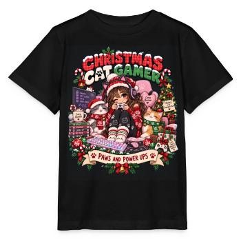 Weihnachtskatze Gamer - Stanley/Stella Kinder T-Shirt MINI CREATOR  - Schwarz - Vorne - Mikhail (115cm)
