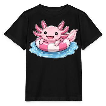 Süßer Axolotl im Schwimmring - Stanley/Stella Kinder T-Shirt MINI CREATOR  - Schwarz - Vorne - Mikhail (115cm)