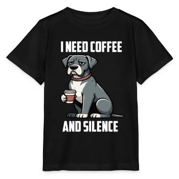 I Need Coffee and Silence Deutsche Dogge Doggen  - Stanley/Stella Kinder T-Shirt MINI CREATOR  - Schwarz - Vorne - Mikhail (115cm)