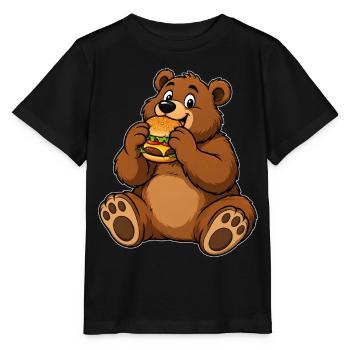 Lustiger Bär mit Burger – Burger Liebe - Stanley/Stella Kinder T-Shirt MINI CREATOR  - Schwarz - Vorne - Mikhail (115cm)
