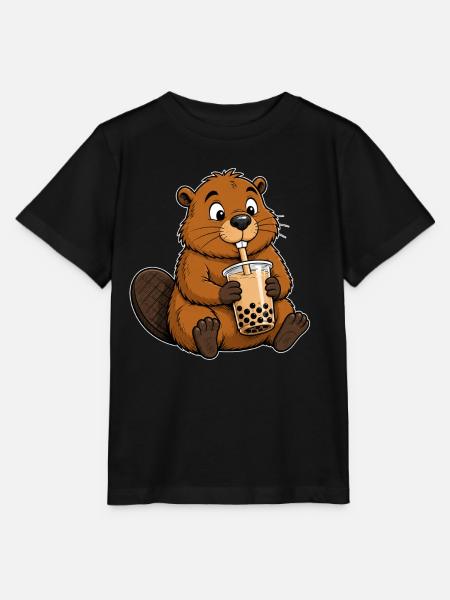 Süßer Biber mit Bubble Tea - Stanley/Stella Kinder T-Shirt MINI CREATOR - Schwarz