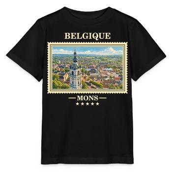 Belgien Mons Vintage Reisemarke - Stanley/Stella Kinder T-Shirt MINI CREATOR  - Schwarz - Vorne - Mikhail (115cm)