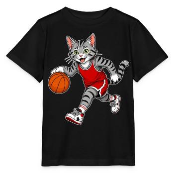 Basketball Katze – Dribbling Cat - Stanley/Stella Kinder T-Shirt MINI CREATOR  - Schwarz - Vorne - Mikhail (115cm)