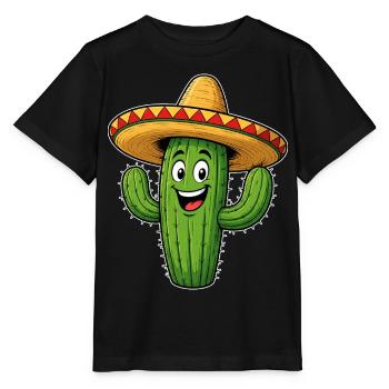 Lustiger Kaktus mit Sombrero - Stanley/Stella Kinder T-Shirt MINI CREATOR  - Schwarz - Vorne - Mikhail (115cm)