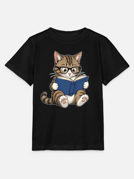 Lesende Katze mit Brille – Bücherwurm - Stanley/Stella Kinder T-Shirt MINI CREATOR  - Schwarz