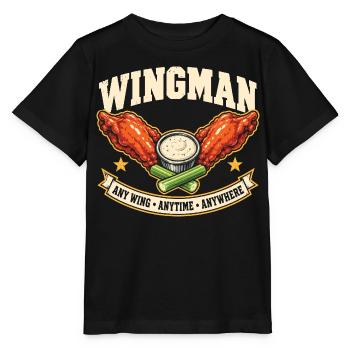 Wingman – Chicken Wings Food Humor - Stanley/Stella Kinder T-Shirt MINI CREATOR  - Schwarz - Vorne - Mikhail (115cm)