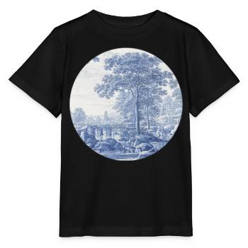 Delft_Blue_Classic_Dutch_Landscape_Ceramic_Art - Stanley/Stella Kinder T-Shirt MINI CREATOR  - Schwarz - Vorne - Mikhail (115cm)