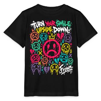 Frown – Traurige Gesichter im Graffiti-Stil BUNT - Stanley/Stella Kinder T-Shirt MINI CREATOR  - Schwarz - Vorne - Mikhail (115cm)
