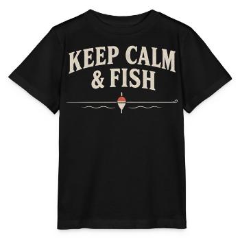 Keep Calm and Fish – lustiges Angelshirt – Angler - Stanley/Stella Kinder T-Shirt MINI CREATOR  - Schwarz - Vorne - Mikhail (115cm)