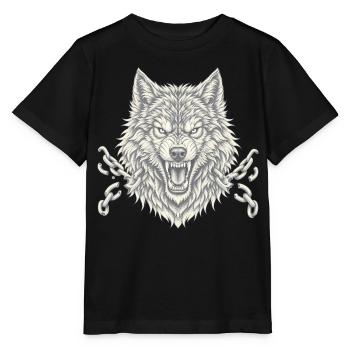 Wolf bricht Ketten Freiheit Tattoo Style - Stanley/Stella Kinder T-Shirt MINI CREATOR  - Schwarz - Vorne - Mikhail (115cm)