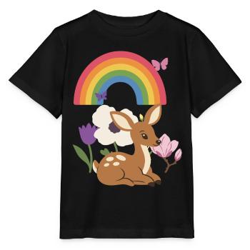Pflanzenliebhaber · Mohn · Rehkitz · Blumenstrauß - Stanley/Stella Kinder T-Shirt MINI CREATOR  - Schwarz - Vorne - Mikhail (115cm)