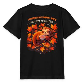 Müdes Faultier: Powered by Pumpkin Spice & PSL - Stanley/Stella Kinder T-Shirt MINI CREATOR  - Schwarz - Vorne - Mikhail (115cm)