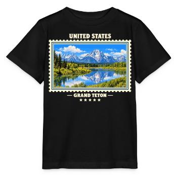 Vereinigte Staaten Grand Teton Vintage Reisemarke - Stanley/Stella Kinder T-Shirt MINI CREATOR  - Schwarz - Vorne - Mikhail (115cm)