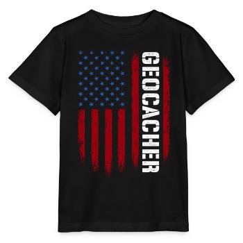 Geocacher – Geocaching Schatzjäger GPS-Caching - Stanley/Stella Kinder T-Shirt MINI CREATOR  - Schwarz - Vorne - Mikhail (115cm)