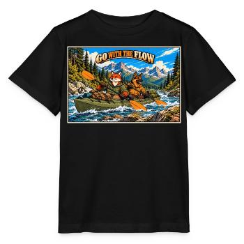 Abenteuer-Kajakfahren – Fuchs und Deutsche Schäferhund - Stanley/Stella Kinder T-Shirt MINI CREATOR  - Schwarz - Vorne - Mikhail (115cm)